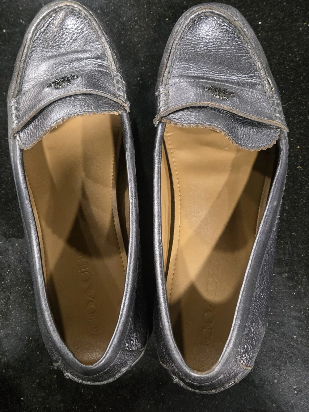 Coach Metallic Silver Leather Loafers